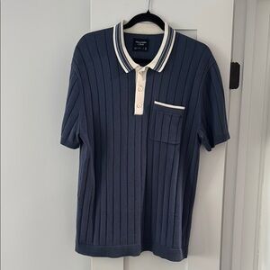 Navy Blue Striped Polo Shirt